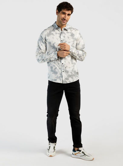 Tie-Dye Print Shirt with Long Sleeves and Button-Up Closure