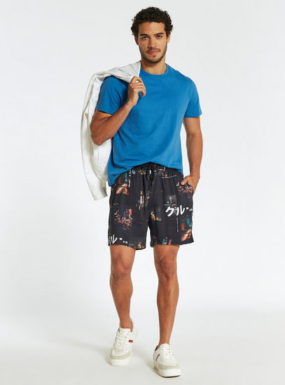All-Over Print Shorts with Elasticised Waist and Drawstring Closure