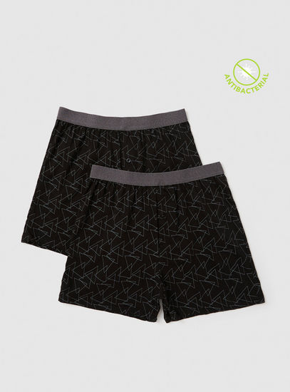 Set of 2 - Printed Antibacterial Boxer Briefs with Elasticated Waistband-Knit Boxer-image-0