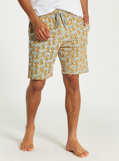 All-Over Garfield Print Shorts with Pockets and Drawstring Closure