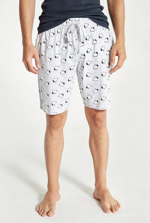 Snoopy Print Elasticated Shorts with Drawstring Closure and Pockets