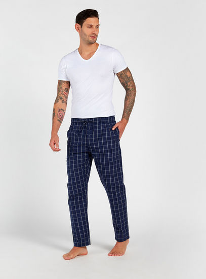 Checked BCI Cotton Pyjamas with Pockets and Drawstring Closure-Shorts & Pyjamas-image-1