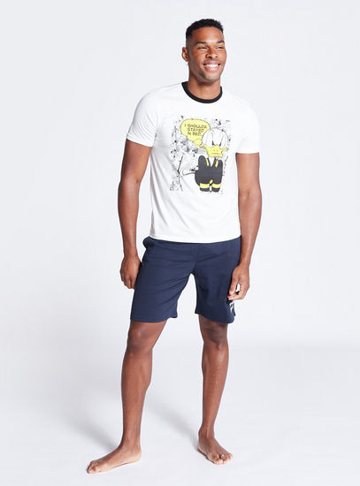 Donald Duck Print Round Neck T-shirt and Shorts Set