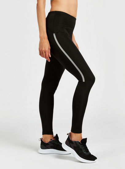 Solid Mid-Rise Leggings with Elasticated Waistband and Side Tape Detail-Leggings & Shorts-image-0