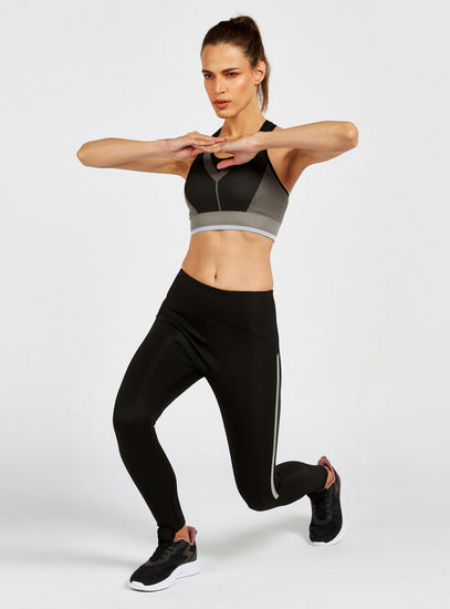 Solid Mid-Rise Leggings with Elasticated Waistband and Side Tape Detail-Leggings & Shorts-image-1