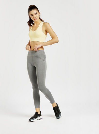 Solid Mid-Rise Leggings with Elasticated Waistband and Side Tape Detail