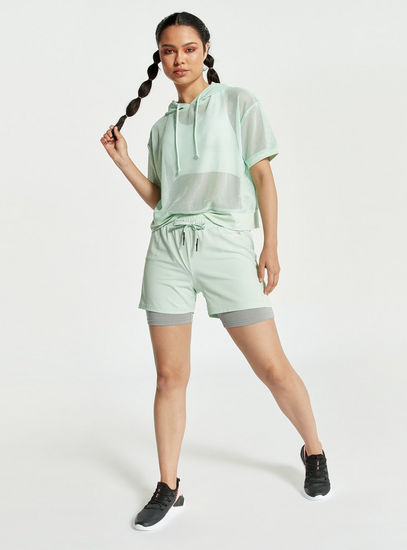 Solid Mid-Rise Double Layered Shorts with Drawstring Closure