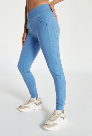 Embossed High-Rise Joggers with Elasticated Waistband and Pockets-mxwomen-clothing-activewear-trackpantsandjoggers-3