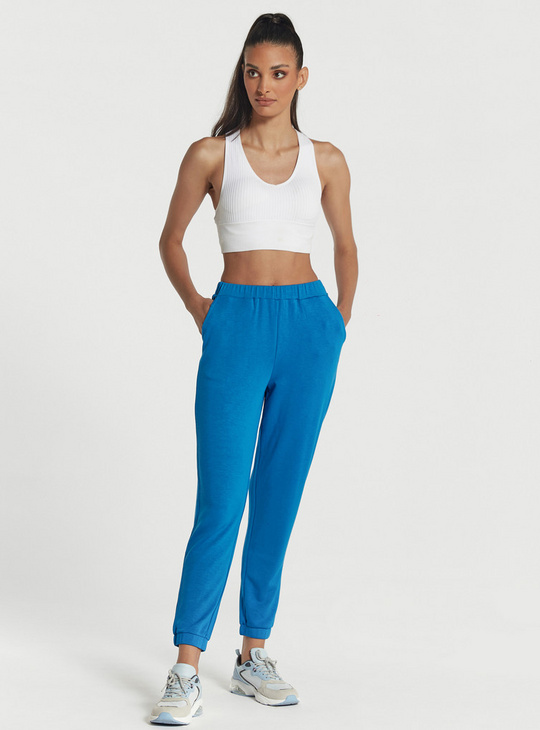 Solid High-Rise Joggers with Elasticated Waistband and Pockets