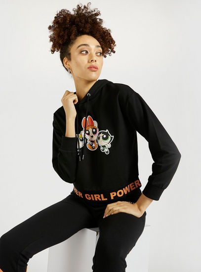 The Powerpuff Girls Print Sweatshirt with Hood and Long Sleeves