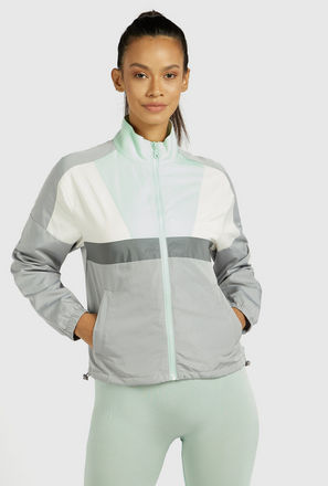 Colour Block Jacket with Long Sleeves and Zip Closure
