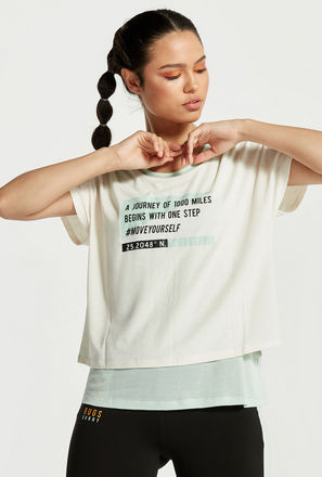 Typographic Print Layered T-shirt with Short Sleeves and Round Neck-mxwomen-clothing-activewear-tshirtsandvests-3