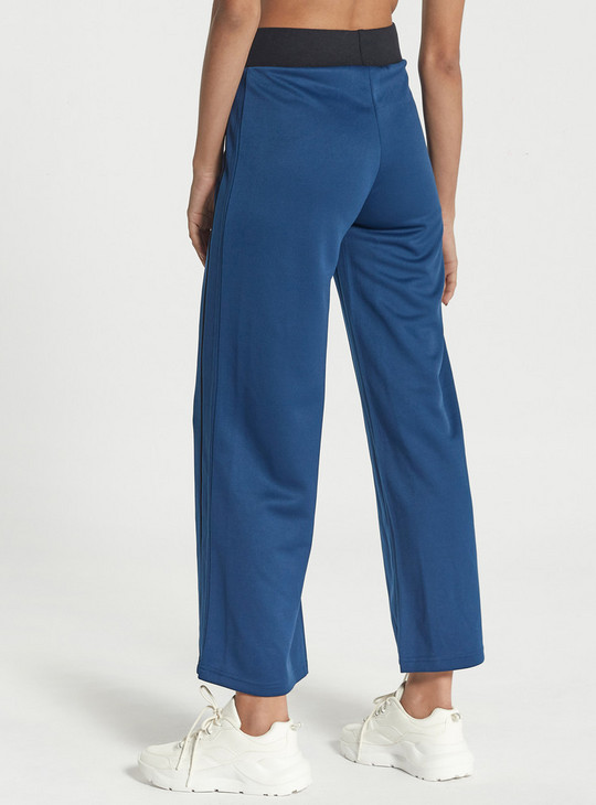 Solid Wide Leg Track Pants with Piping Detail and Drawstring Closure