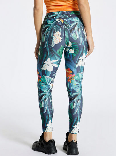 Tropical Print Leggings with Elasticised Waistband