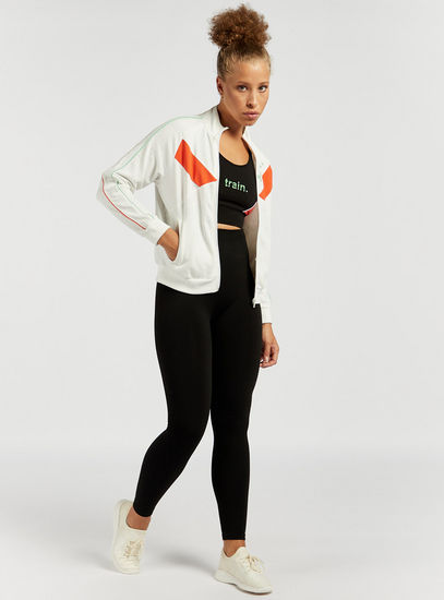 Colourblock Zip Through Jacket with Long Sleeves and Pockets
