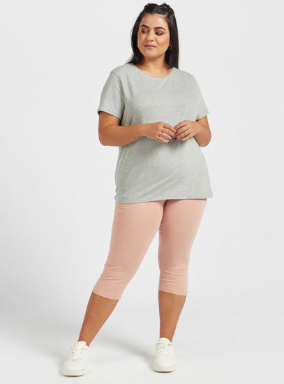Solid Mid-Rise 3/4 Leggings with Elasticated Waistband