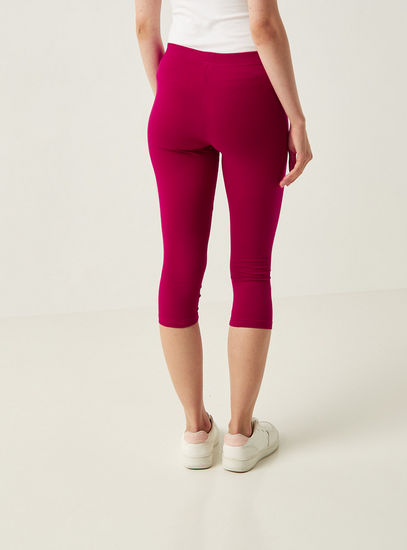 Solid 3/4 Length Mid-Rise Leggings with Elasticated Waist