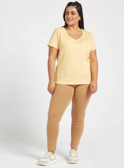Solid Mid-Rise Skinny Fit Leggings with Elasticated Waistband-Leggings-image-0