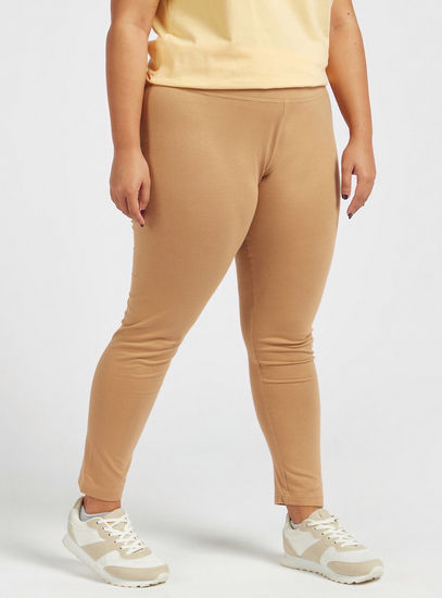 Solid Mid-Rise Skinny Fit Leggings with Elasticated Waistband-Leggings-image-1