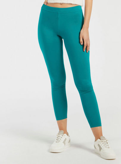 Solid Mid-Rise Anti-Pilling Skinny Fit Leggings with Elasticated Waistband-Leggings-image-0
