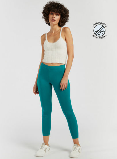 Solid Mid-Rise Anti-Pilling Skinny Fit Leggings with Elasticated Waistband-Leggings-image-1