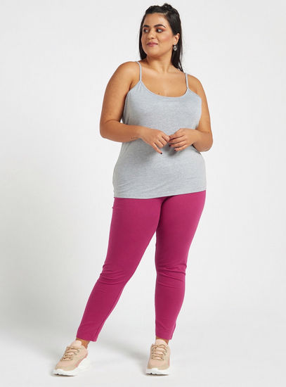 Solid Mid-Rise Skinny Fit Leggings with Elasticated Waistband