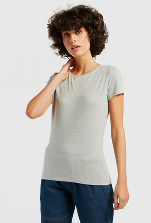Solid BCI Cotton T-shirt with Round Neck and Cap Sleeves