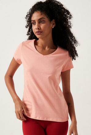 Solid BCI Cotton T-shirt with V-neck and Cap Sleeves