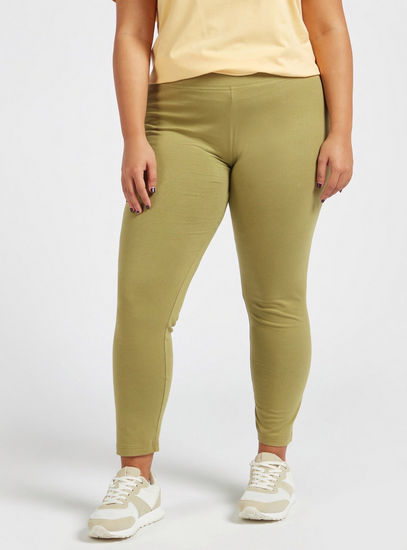 Solid High-Rise Leggings with Elasticated Waistband