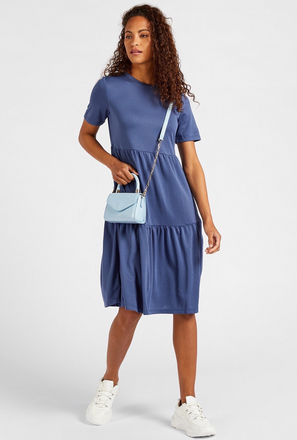 Solid Tiered Midi Dress with Round Neck and Short Sleeves-mxwomen-clothing-plussizeclothing-dressesandjumpsuits-knee-3
