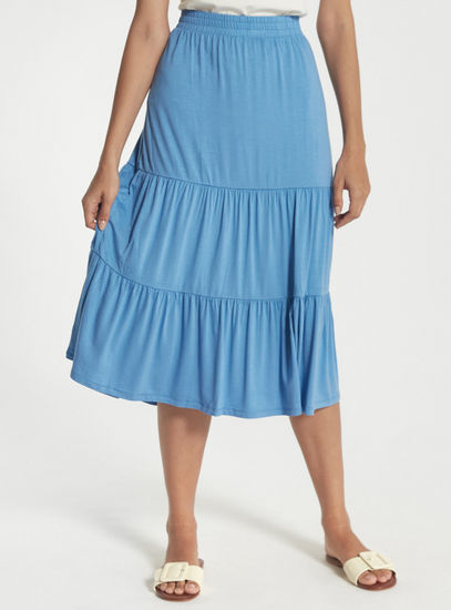 Solid Tiered Skirt with Elasticated Waistband
