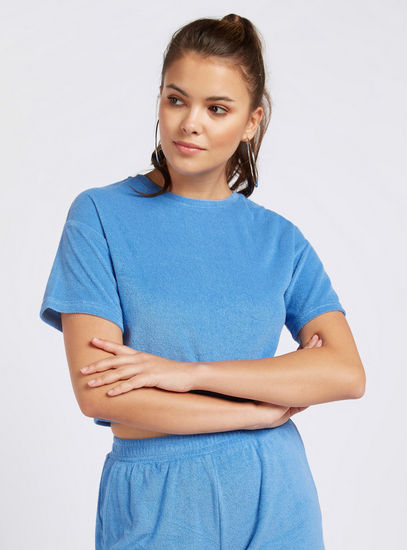 Textured Crew Neck Boxy T-shirt with Short Sleeves
