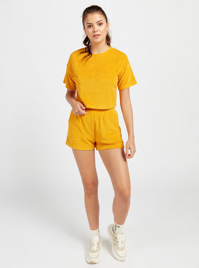 Textured Mid-Rise Shorts with Elasticated Waistband and Pockets