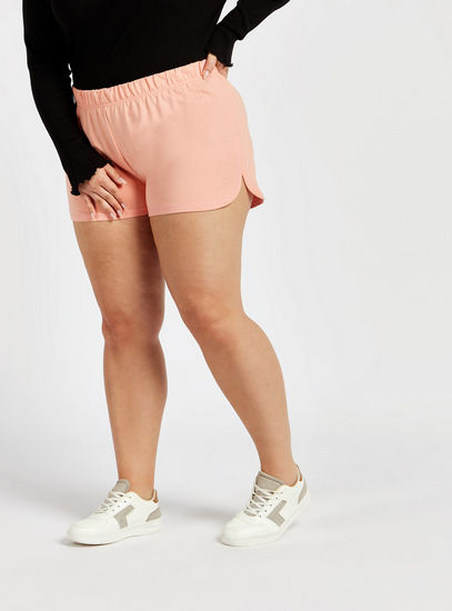 Solid Mid-Rise Shorts with Elasticated Waistband
