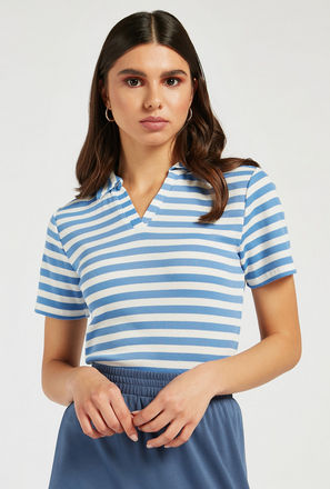 Striped Polo T-shirt with Short Sleeves and Collar