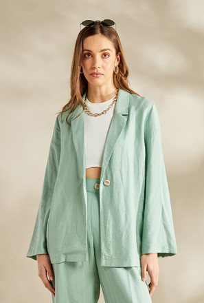 Textured Blazer with Long Sleeves and Button Closure