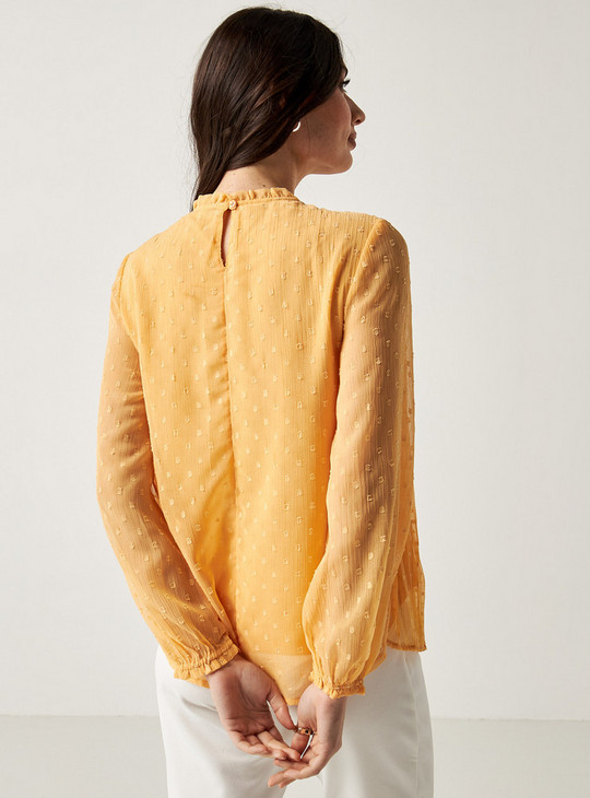 Pleated Top with Pie Crust Collar and Long Sleeves