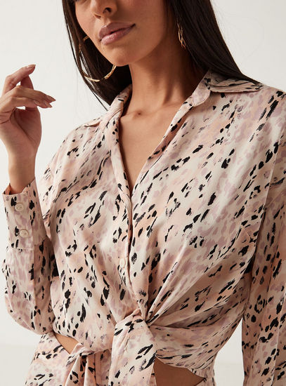 Printed Shirt with Long Sleeves and Knot Detail