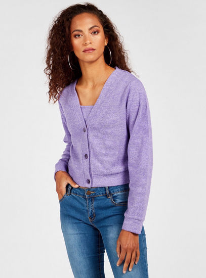 Ribbed Long Sleeves Cardigan with Button Closure-Sweaters & Cardigans-image-0