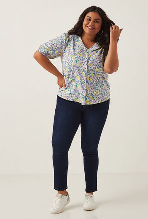 Floral Print Shirt with Peter Pan Collar and Short Sleeves