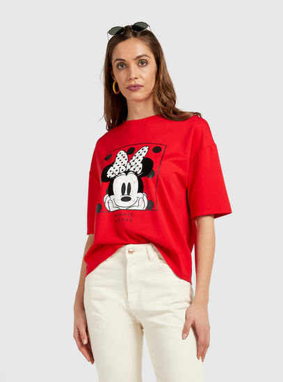 Minnie Mouse Print T-shirt with Short Sleeves and Round Neck-T-shirts & Vests-image-0