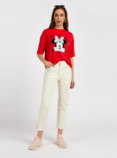 Minnie Mouse Print T-shirt with Short Sleeves and Round Neck-T-shirts & Vests-image-1