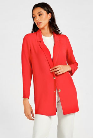 Solid Blazer with Long Sleeves and Button Closure