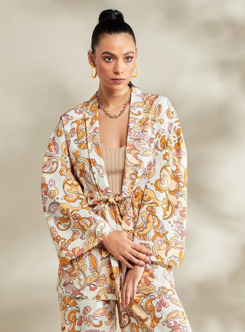 Printed Kimono with Tie-Up Detail-Kimonos & Shrugs-image-0