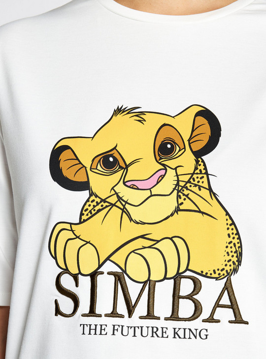 Simba Print Crew Neck T-shirt with Short Sleeves