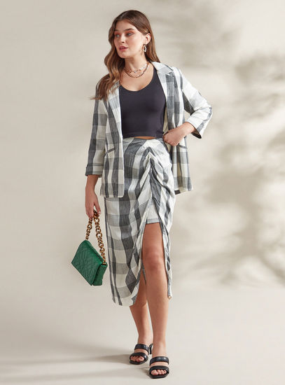 All-Over Checked Skirt with Slit Detail-Midi-image-0