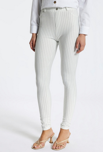 Striped Mid-Rise Jeggings with Belt Loops