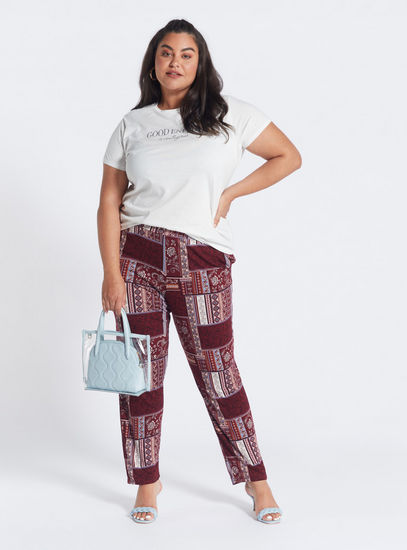 Printed Mid-Rise Pants with Elasticated Waistband and Pockets