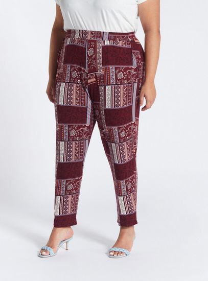 Printed Mid-Rise Pants with Elasticated Waistband and Pockets
