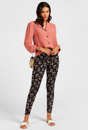 Floral Print Mid-Rise Leggings with Elasticated Waistband